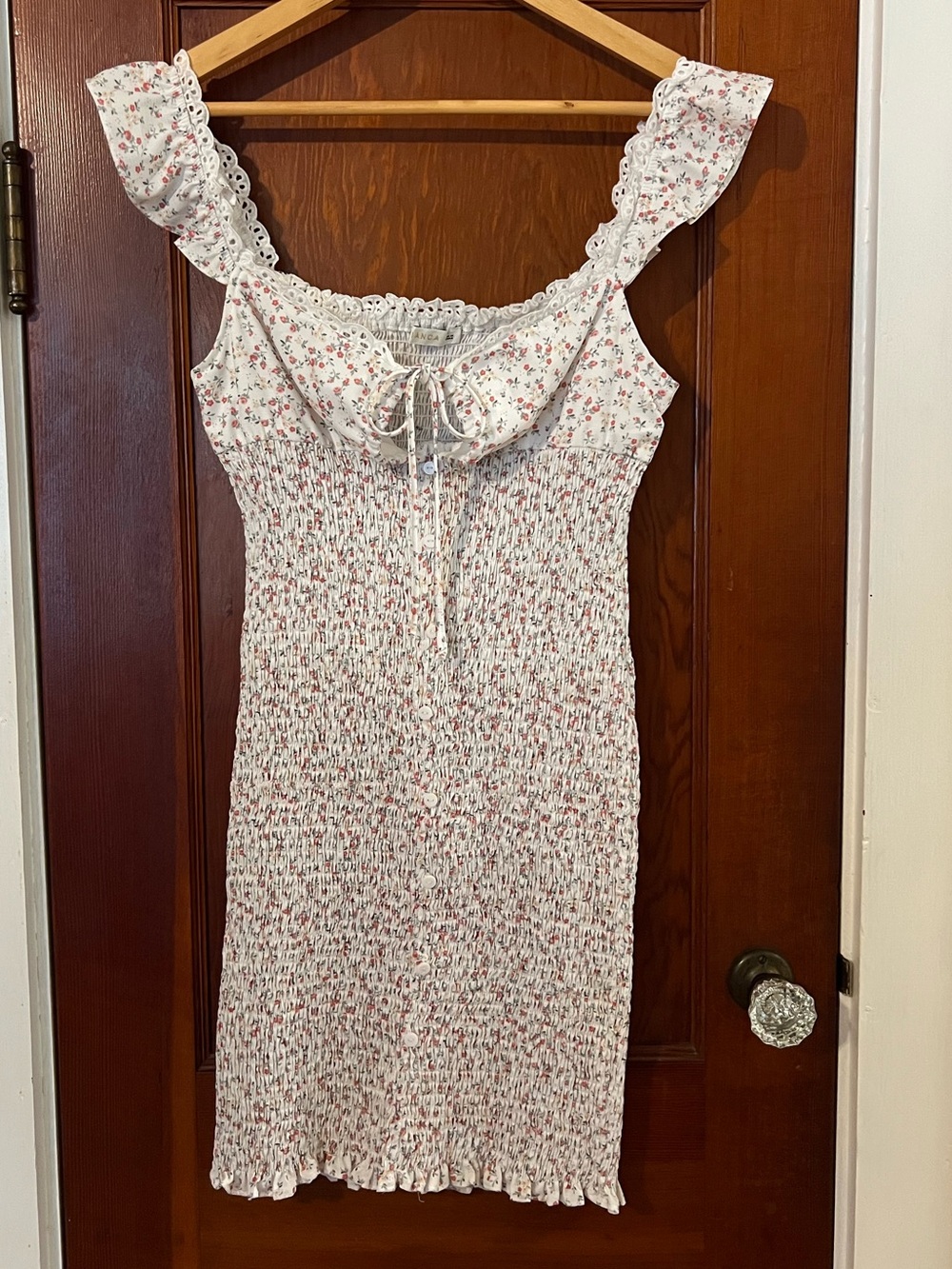 O. Vianca Romantic Floral Smocked Mini Dress Coquette Size Large - Picture 2 of 10